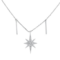 DIAMOND CLOSEOUT!  .15cts 14kt White Gold Shining Star Round Diamond Pendant Necklace 18" Long