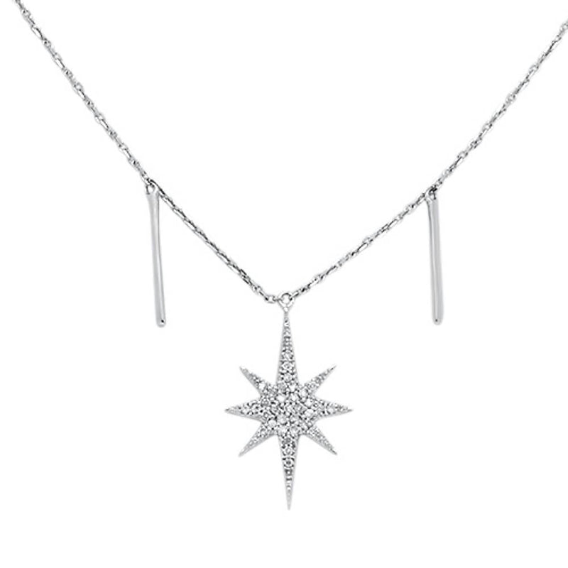 DIAMOND CLOSEOUT!  .15cts 14kt White Gold Shining Star Round Diamond Pendant Necklace 18" Long