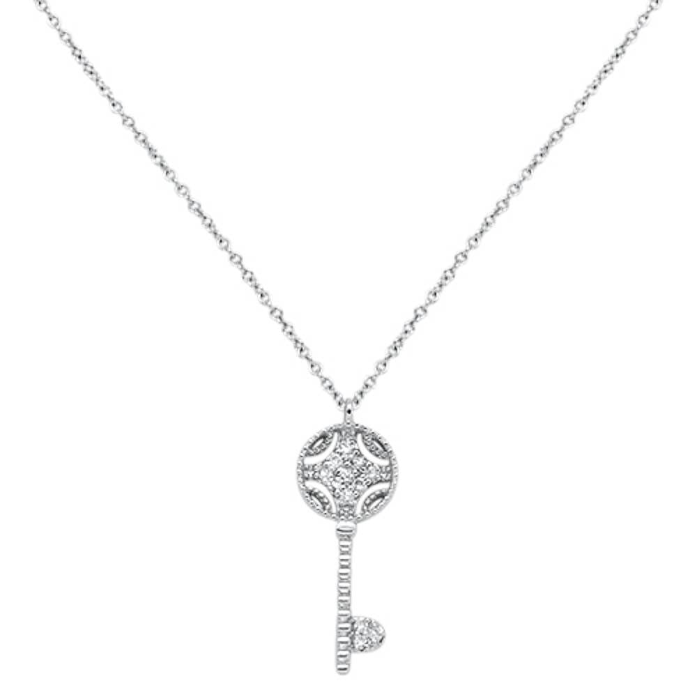 DIAMOND CLOSEOUT! .08cts 14kt White Gold Round Diamond Key Pendant Necklace 18" Long