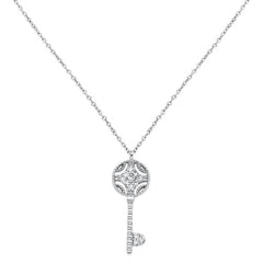 DIAMOND CLOSEOUT! .08cts 14kt White Gold Round Diamond Key Pendant Necklace 18" Long