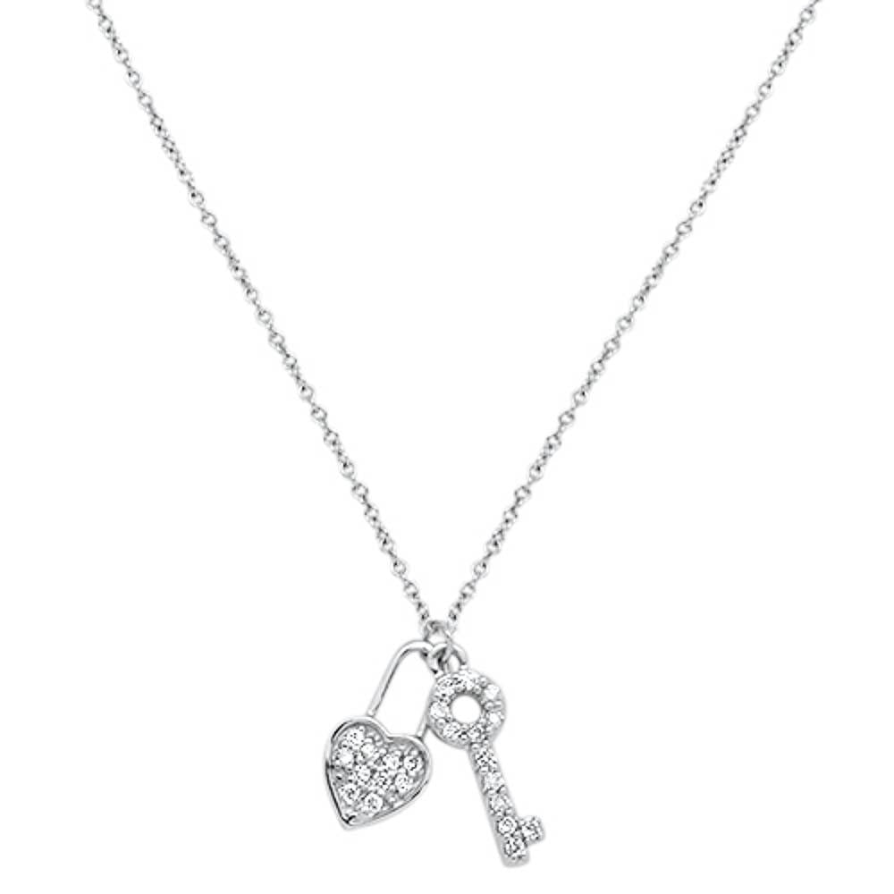 DIAMOND CLOSEOUT! .13cts 14kt White Gold Round Diamond Key to my Heart Pendant Necklace 18"