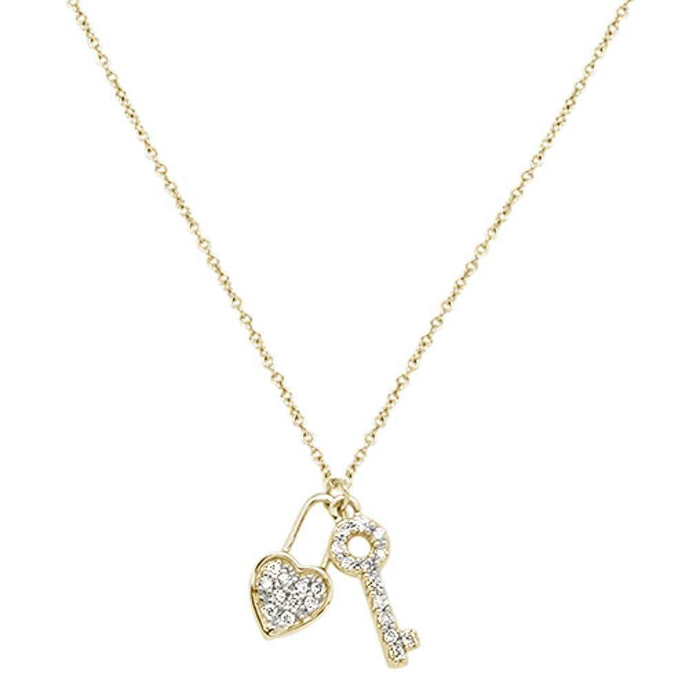 DIAMOND CLOSEOUT! .12cts 14kt Yellow Gold Round Diamond Key to My Heart Pendant Necklace 18"
