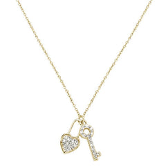 DIAMOND CLOSEOUT! .12cts 14kt Yellow Gold Round Diamond Key to My Heart Pendant Necklace 18"