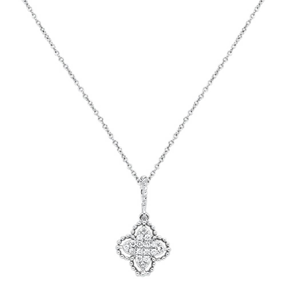 DIAMOND CLOSEOUT! .09cts 14kt White Gold Round Diamond Quatrefoil Pendant Necklace 18" Long