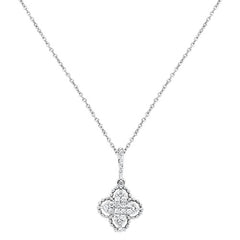 DIAMOND CLOSEOUT! .09cts 14kt White Gold Round Diamond Quatrefoil Pendant Necklace 18" Long