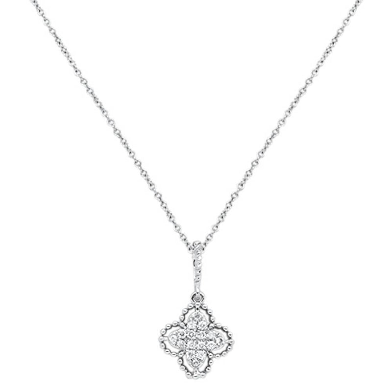 DIAMOND CLOSEOUT! .09cts 14kt White Gold Round Diamond Quatrefoil Pendant Necklace 18" Long
