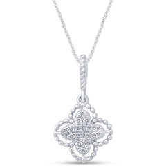 DIAMOND CLOSEOUT! .09cts 14kt White Gold Round Diamond Quatrefoil Pendant Necklace 18" Long