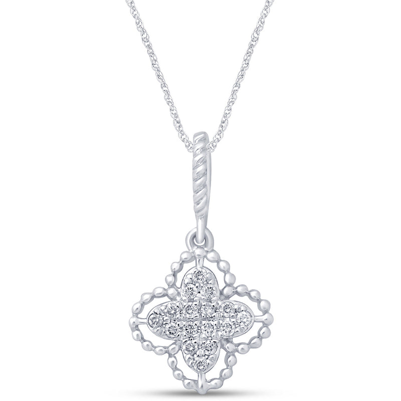 DIAMOND CLOSEOUT! .09cts 14kt White Gold Round Diamond Quatrefoil Pendant Necklace 18" Long