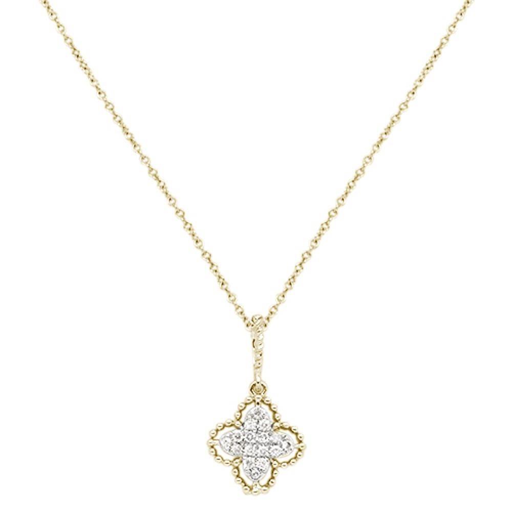 DIAMOND CLOSEOUT! .08cts 14kt Yellow Gold Round Diamond Quatrefoil Pendant Necklace 18" Long