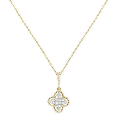 DIAMOND CLOSEOUT! .08cts 14kt Yellow Gold Round Diamond Quatrefoil Pendant Necklace 18" Long