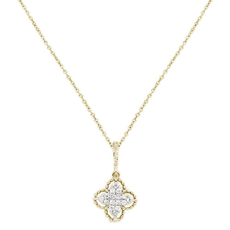 DIAMOND CLOSEOUT! .08cts 14kt Yellow Gold Round Diamond Quatrefoil Pendant Necklace 18" Long