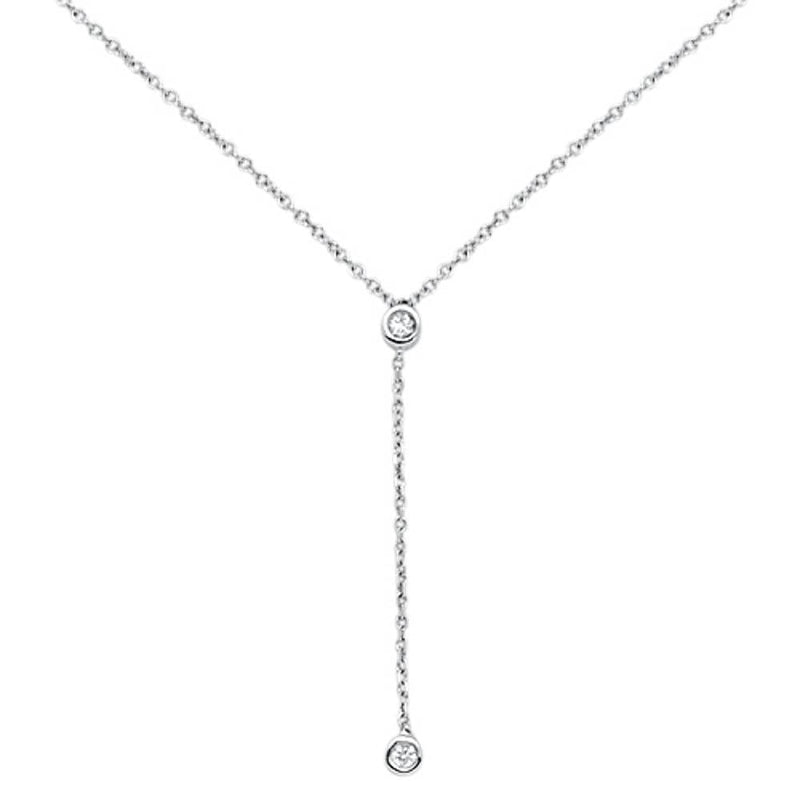 DIAMOND CLOSEOUT! .06cts 14kt White Gold Round Diamond Drop Lariat Pendant Necklace 18" Long