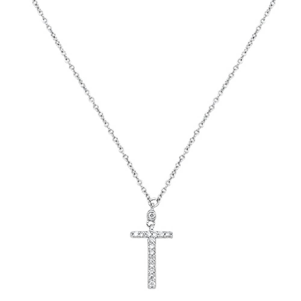 DIAMOND CLOSEOUT! .07cts 14kt White Gold Round Diamond Cross Pendant Necklace 18" Long