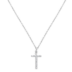 DIAMOND CLOSEOUT! .07cts 14kt White Gold Round Diamond Cross Pendant Necklace 18" Long