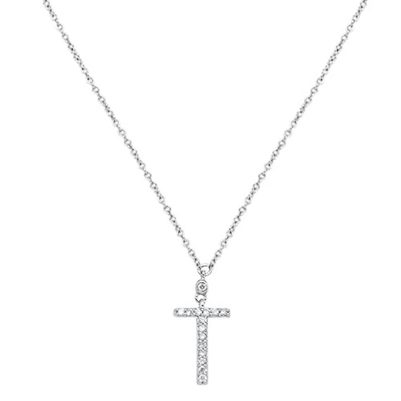 DIAMOND CLOSEOUT! .07cts 14kt White Gold Round Diamond Cross Pendant Necklace 18" Long