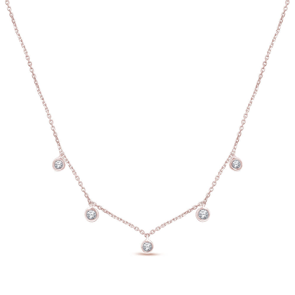DIAMOND CLOSEOUT! .13cts 14kt Rose Gold 5 Round Diamond Pendant Necklace 18" Long