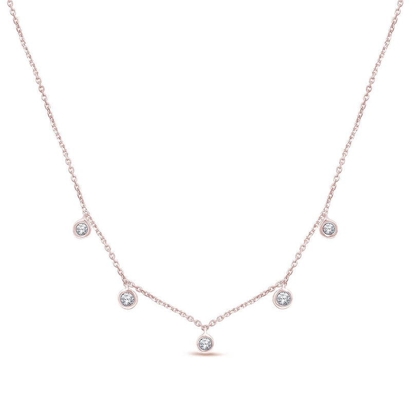 DIAMOND CLOSEOUT! .13cts 14kt Rose Gold 5 Round Diamond Pendant Necklace 18" Long