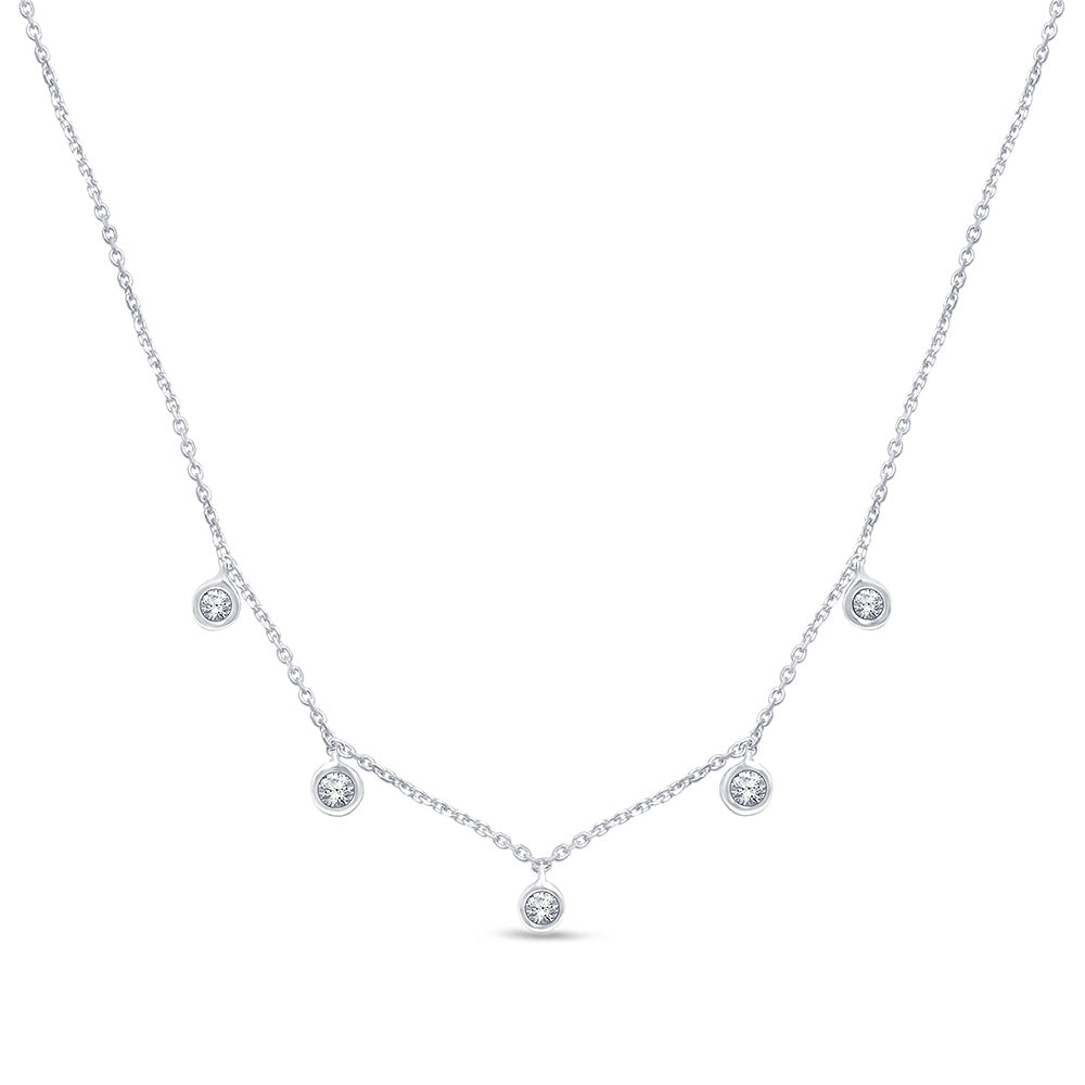 DIAMOND CLOSEOUT! .13cts 14kt White Gold 5 Round Diamond Pendant Necklace 16+2"ext Long
