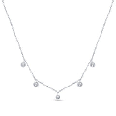 DIAMOND CLOSEOUT! .13cts 14kt White Gold 5 Round Diamond Pendant Necklace 16+2"ext Long