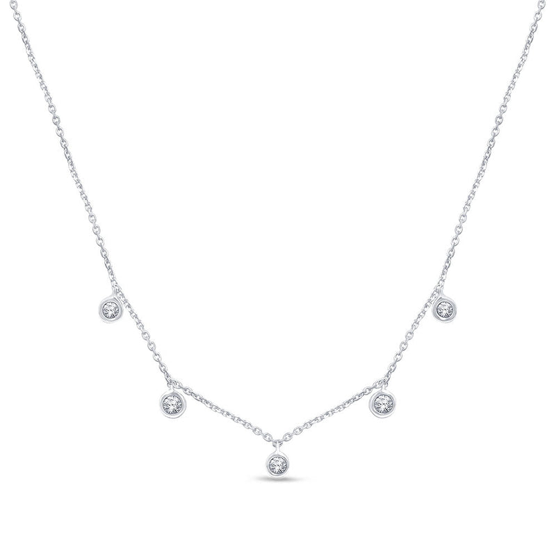 DIAMOND CLOSEOUT! .13cts 14kt White Gold 5 Round Diamond Pendant Necklace 16+2"ext Long