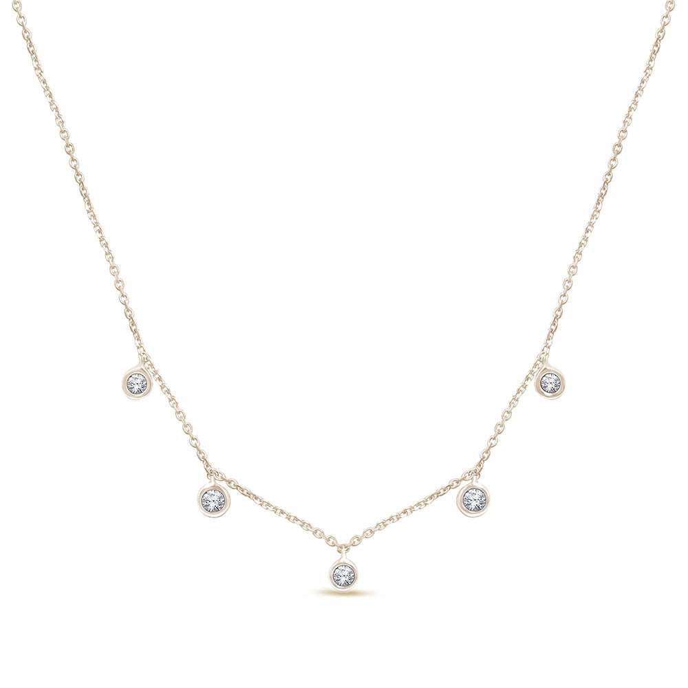DIAMOND CLOSEOUT! .13cts 14kt Yellow Gold 5 Round Diamond Pendant Necklace 16+2" Ext Long