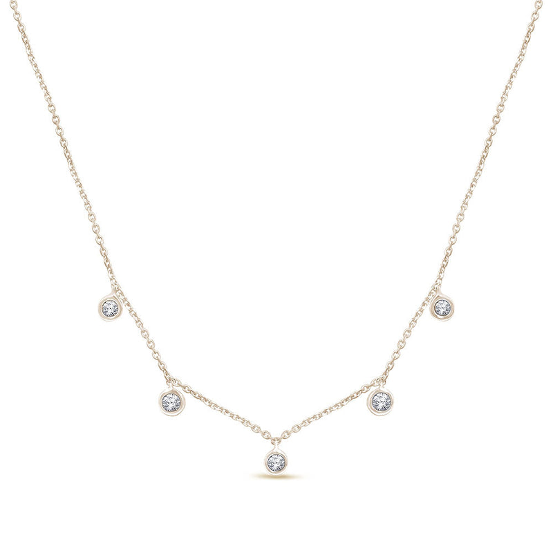 DIAMOND CLOSEOUT! .13cts 14kt Yellow Gold 5 Round Diamond Pendant Necklace 16+2" Ext Long