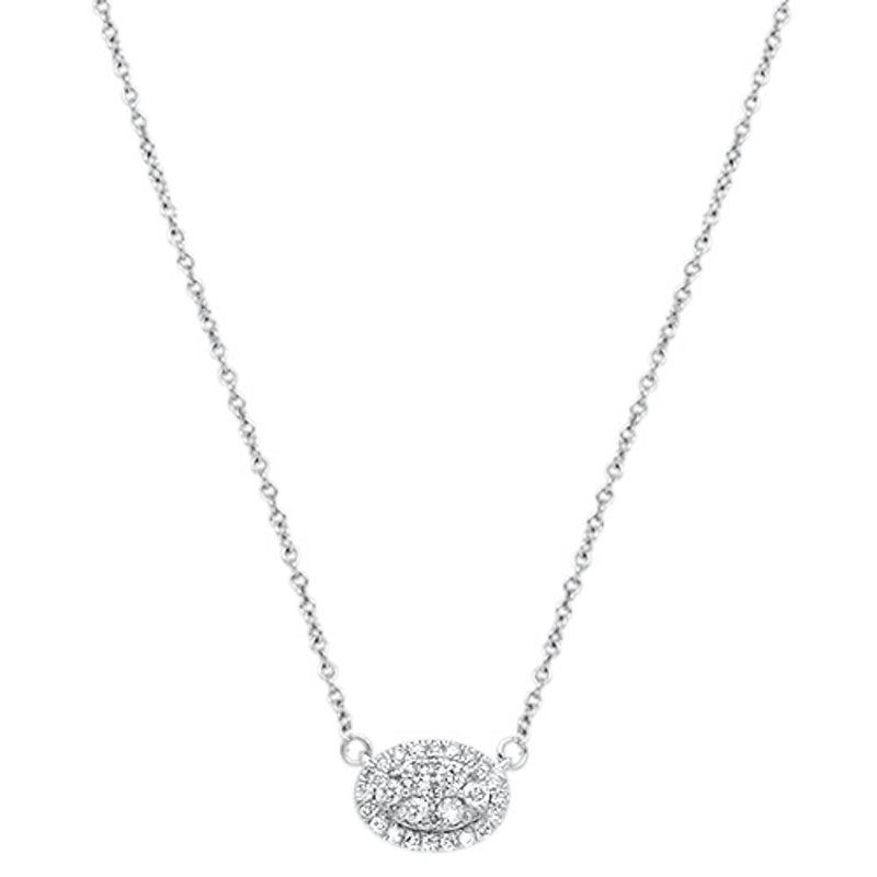 DIAMOND CLOSEOUT! .27cts 14kt White Gold Round Diamond Oval Pendant Necklace 18"
