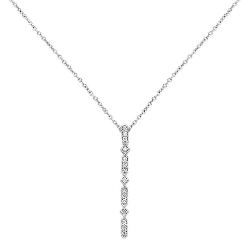 DIAMOND CLOSEOUT!  .09cts 14kt White Gold Round Diamond Drop Lariat Pendant Necklace 18" Long