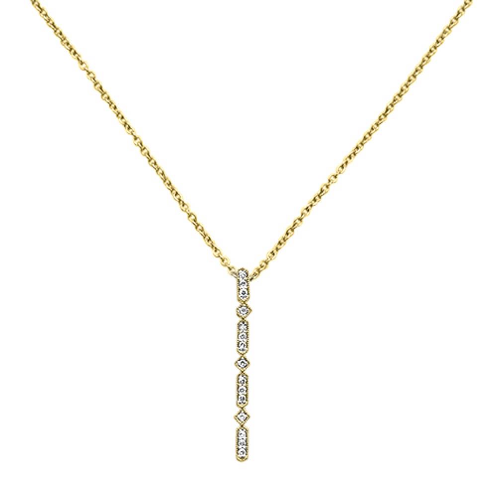 DIAMOND CLOSEOUT!  .08ct 14k Yellow Gold Diamond Lariat Drop Modern Pendant Necklace 18" Long
