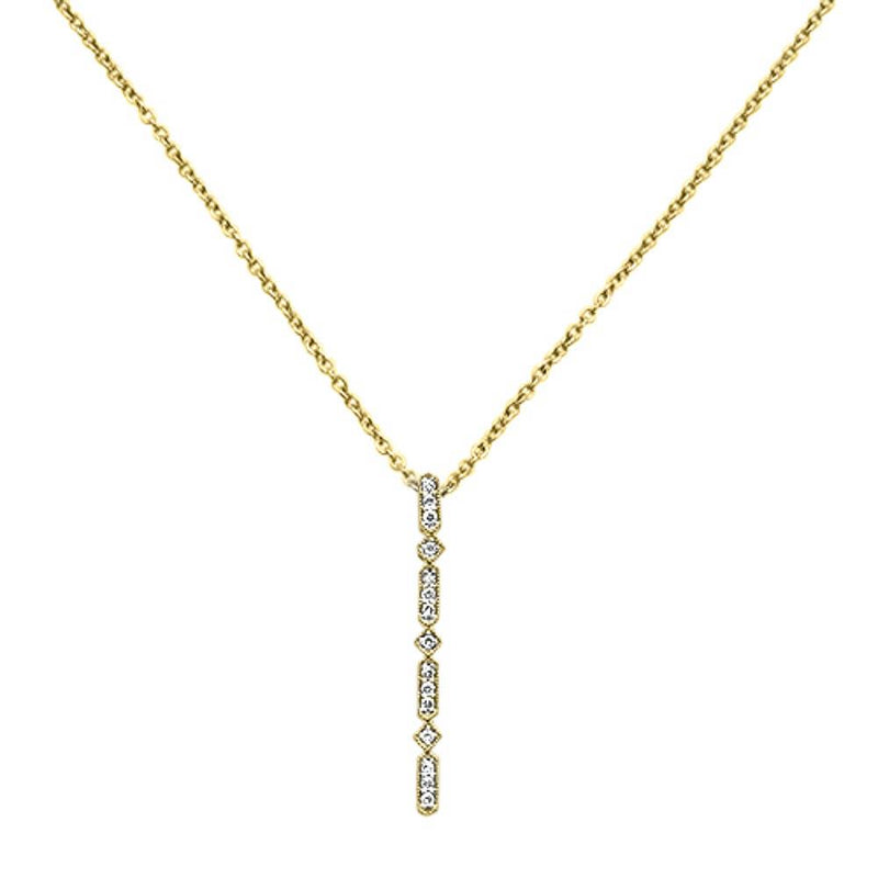 DIAMOND CLOSEOUT!  .08ct 14k Yellow Gold Diamond Lariat Drop Modern Pendant Necklace 18" Long