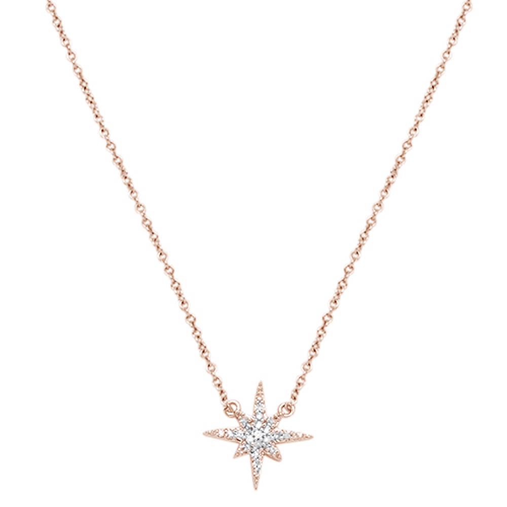 DIAMOND CLOSEOUT! .10ct 14k Rose Gold Diamond Starburst Charm Pendant Necklace 18" Long