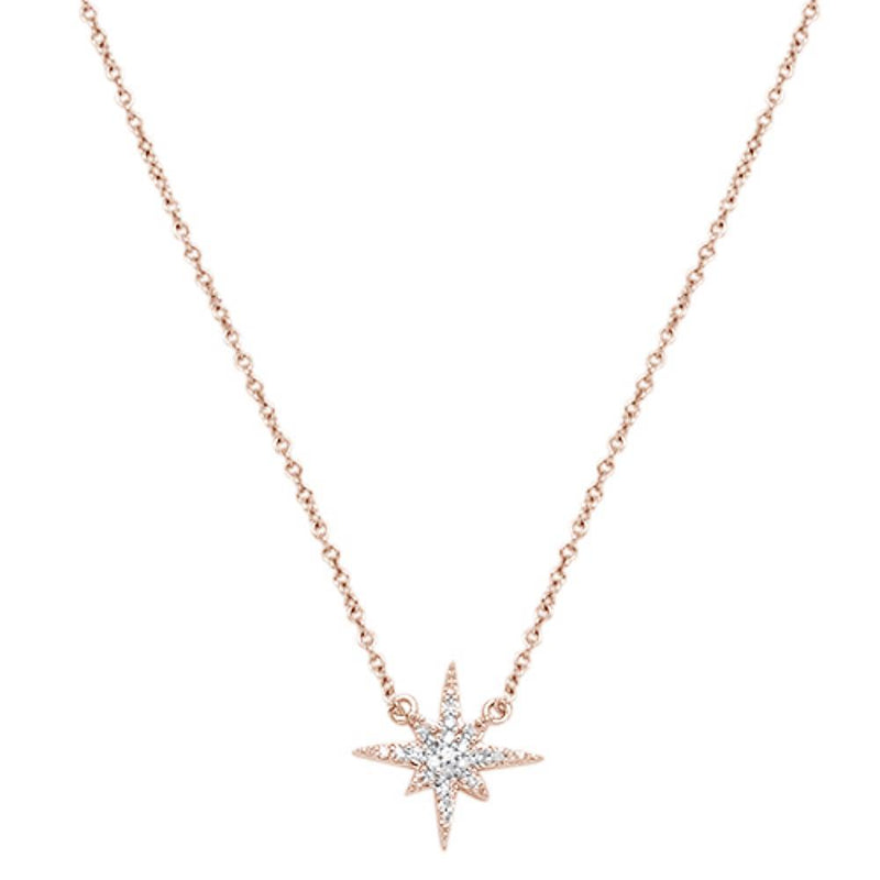 DIAMOND CLOSEOUT! .10ct 14k Rose Gold Diamond Starburst Charm Pendant Necklace 18" Long