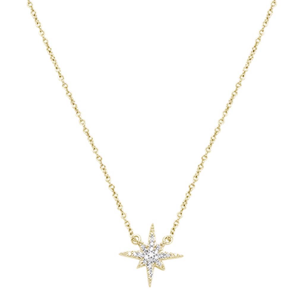 DIAMOND CLOSEOUT! .11ct 14k Yellow Gold Diamond Starburst Charm Pendant Necklace 18" Long