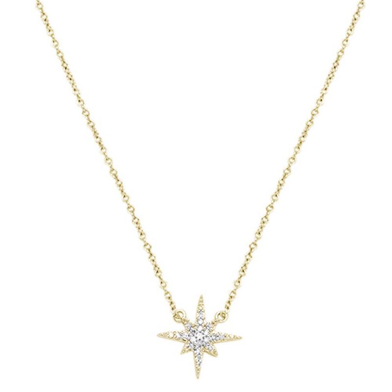 DIAMOND CLOSEOUT! .11ct 14k Yellow Gold Diamond Starburst Charm Pendant Necklace 18" Long