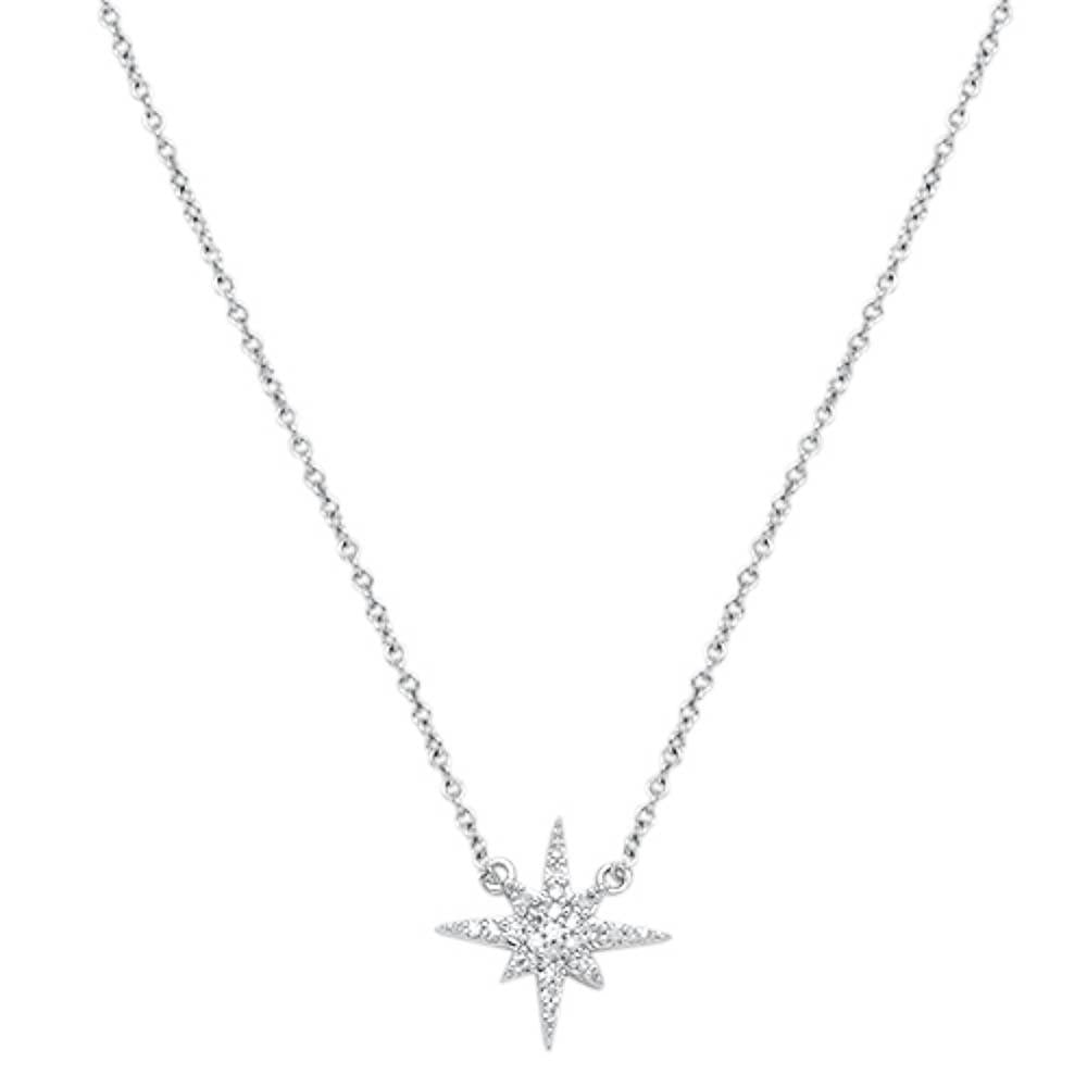 DIAMOND CLOSEOUT!  .10cts 14kt White Gold Round Diamond Starburst Pendant Necklace 16+2" Ext Long