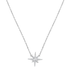 DIAMOND CLOSEOUT!  .10cts 14kt White Gold Round Diamond Starburst Pendant Necklace 16+2" Ext Long
