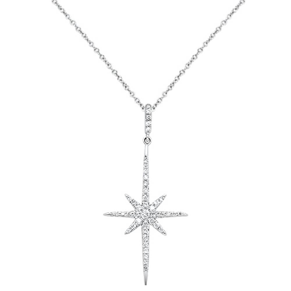 DIAMOND CLOSEOUT! .19cts 14kt White Gold Round Starburst Diamond Pendant Necklace 18" Long