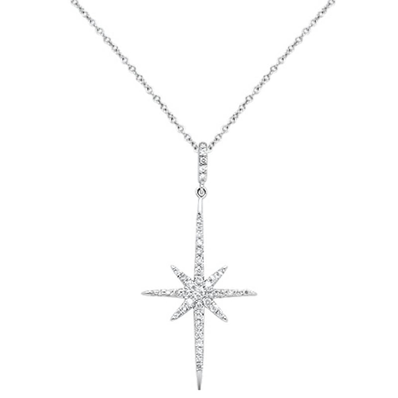 DIAMOND CLOSEOUT! .19cts 14kt White Gold Round Starburst Diamond Pendant Necklace 18" Long