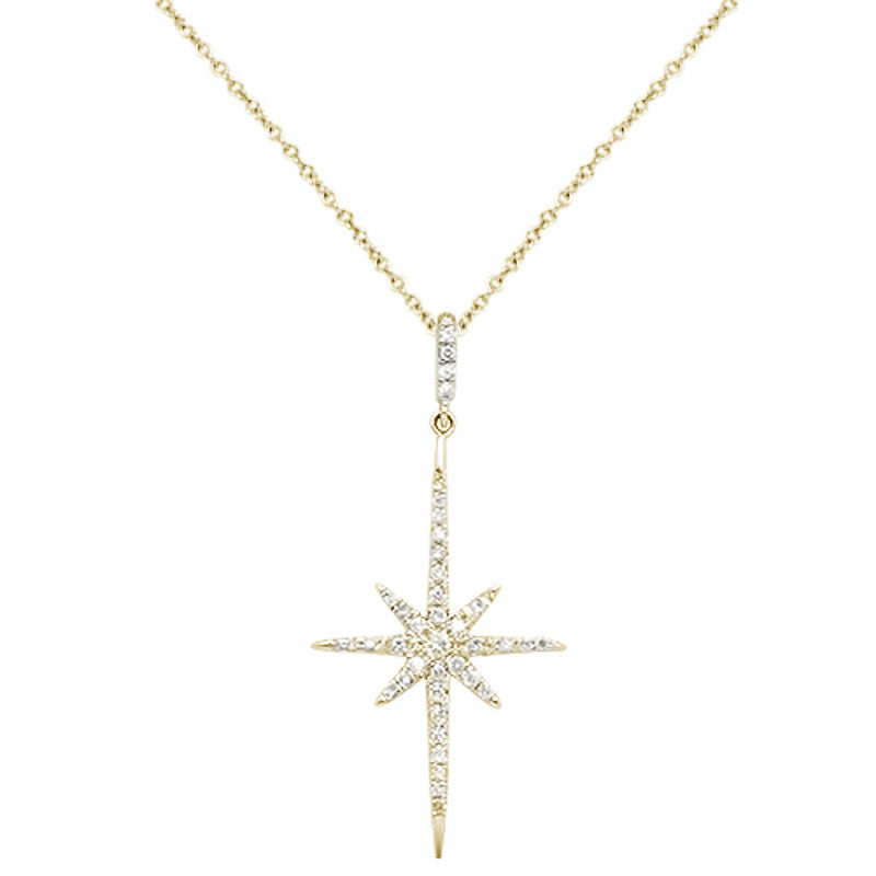 DIAMOND CLOSEOUT! .20cts 14kt Yellow Gold Round Starburst Diamond Pendant Necklace 18" Long