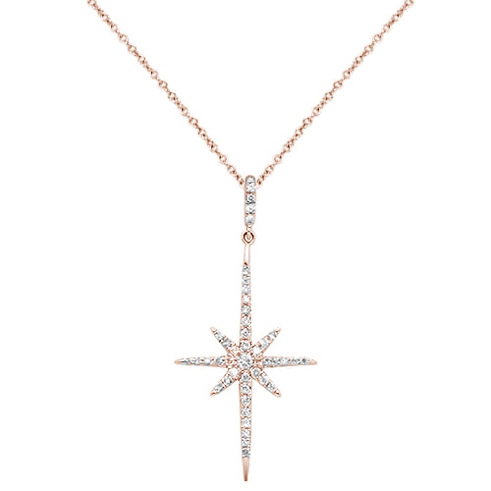 DIAMOND CLOSEOUT! .21ct 14K Rose Gold Diamond Starburst Pendant Necklace 18"