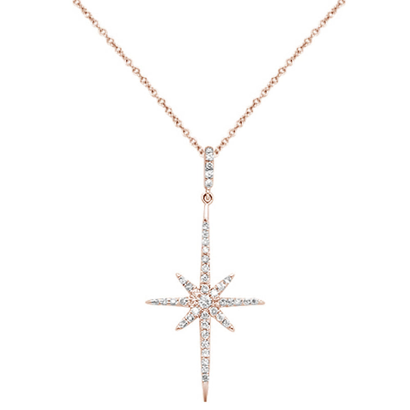 DIAMOND CLOSEOUT! .21ct 14K Rose Gold Diamond Starburst Pendant Necklace 18"