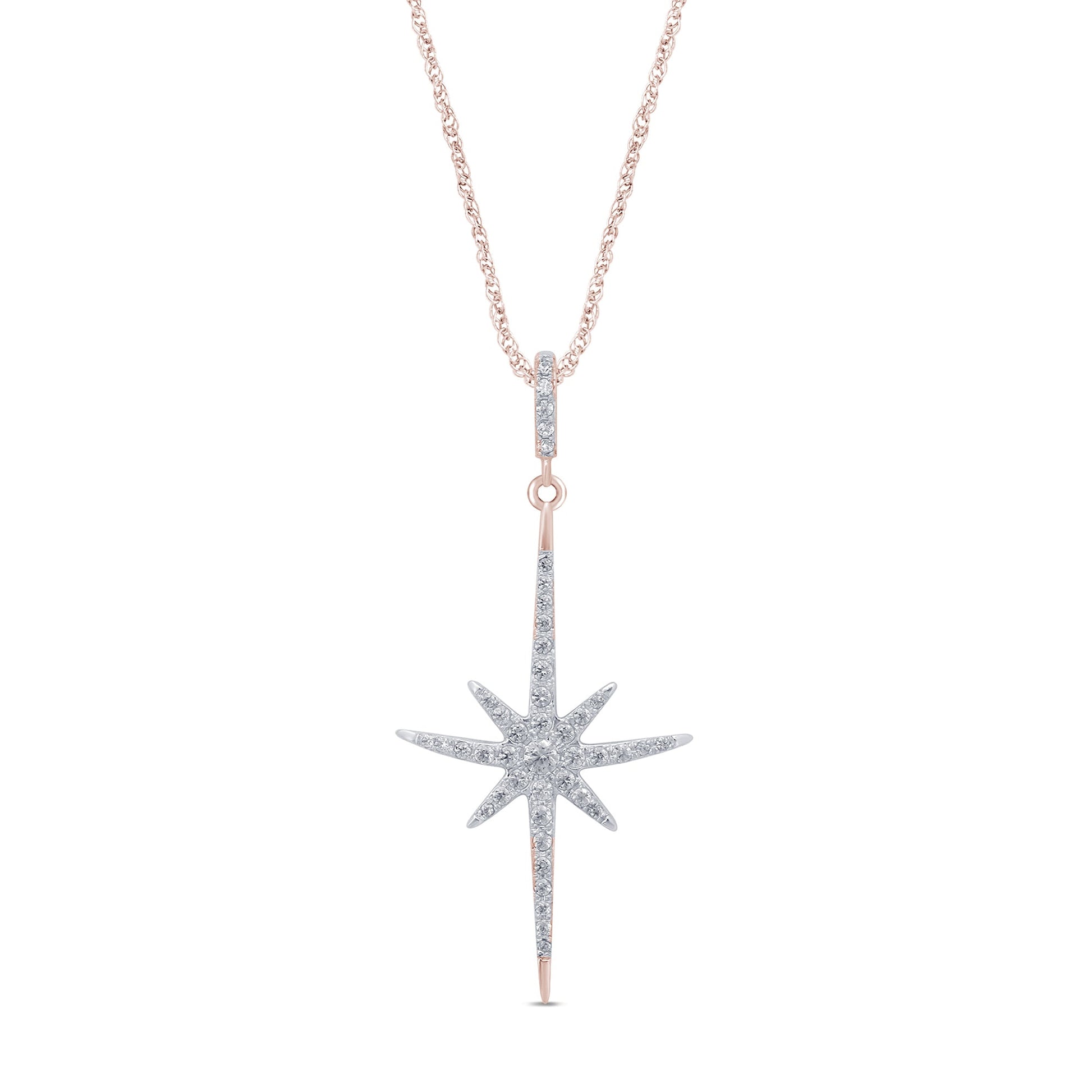 DIAMOND CLOSEOUT! .21ct 14K Rose Gold Diamond Starburst Pendant Necklace 18"