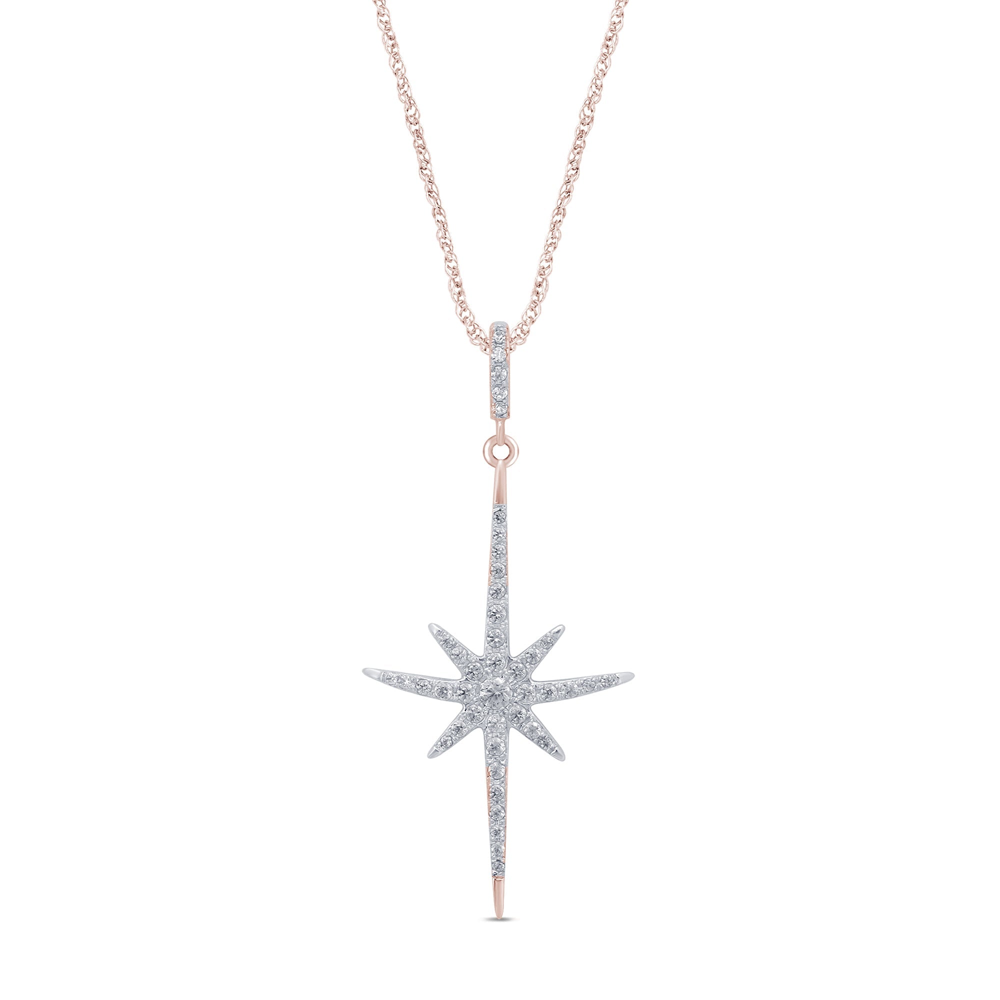 DIAMOND CLOSEOUT! .21ct 14K Rose Gold Diamond Starburst Pendant Necklace 18"