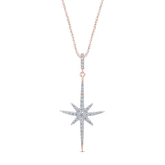 DIAMOND CLOSEOUT! .21ct 14K Rose Gold Diamond Starburst Pendant Necklace 18"