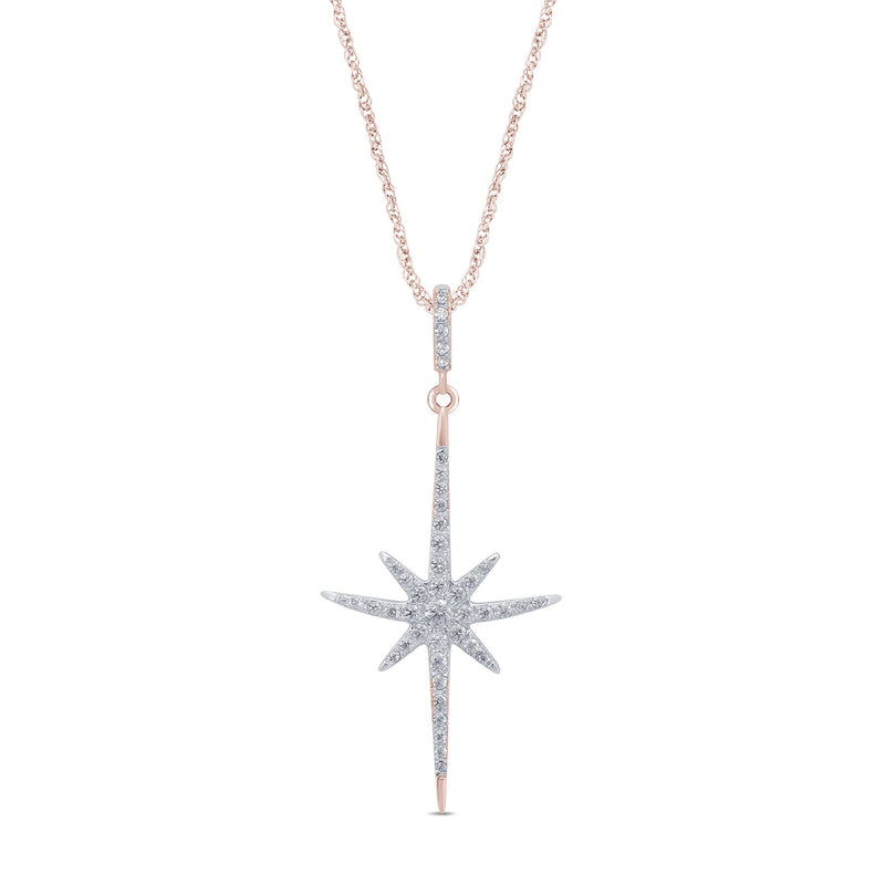 DIAMOND CLOSEOUT! .21ct 14K Rose Gold Diamond Starburst Pendant Necklace 18"