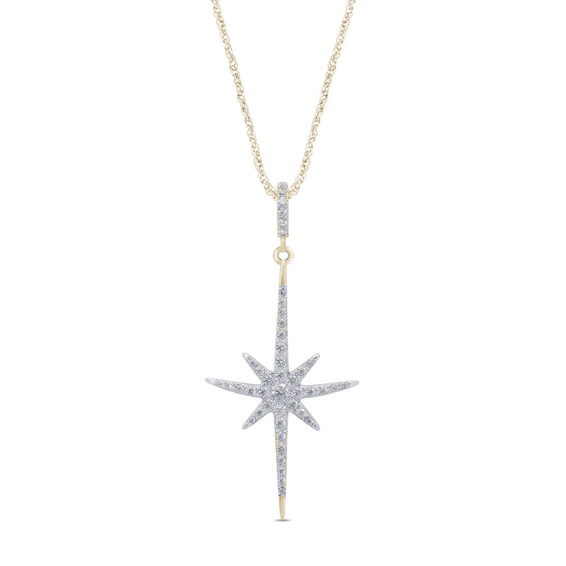 DIAMOND CLOSEOUT! .20cts 14kt Yellow Gold Round Starburst Diamond Pendant Necklace 18" Long