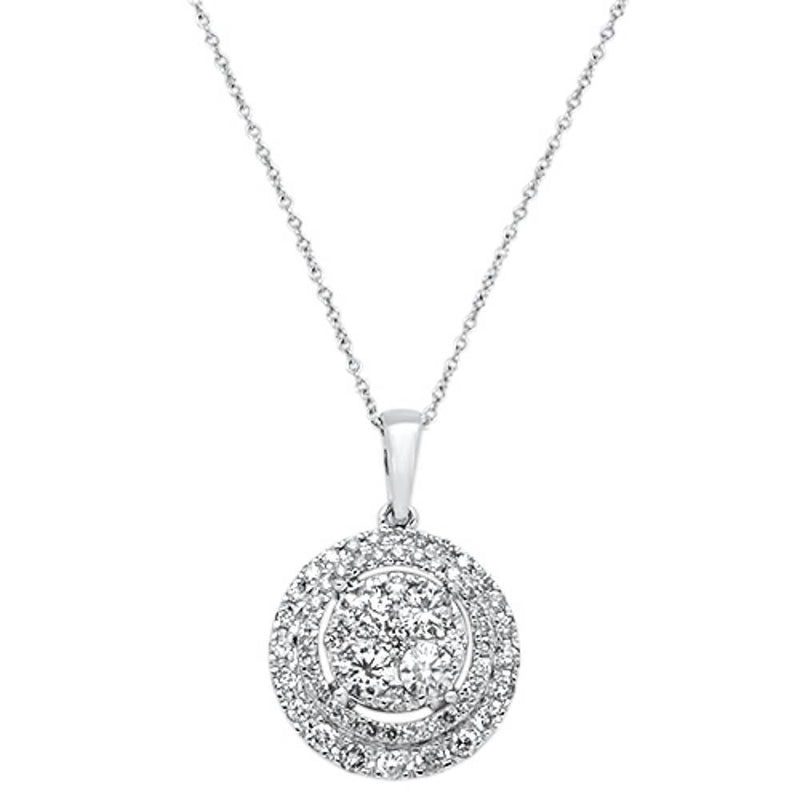 DIAMOND CLOSEOUT!  .98ct 14K White Gold Round Diamond Pendant Necklace 18" Long
