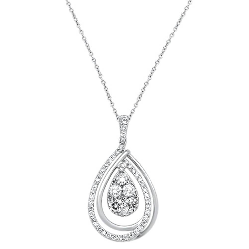 DIAMOND CLOSEOUT! .92cts 14kt White Gold Round Diamond Pear Drop Pendant Necklace 18" Long