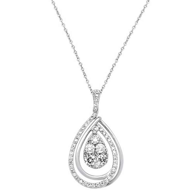 DIAMOND CLOSEOUT! .92cts 14kt White Gold Round Diamond Pear Drop Pendant Necklace 18" Long