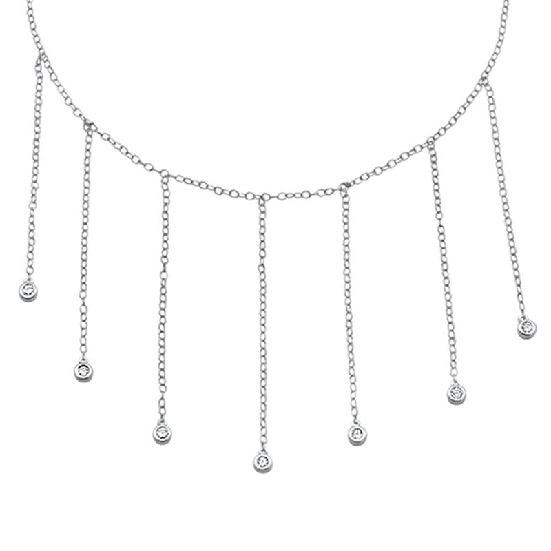 DIAMOND CLOSEOUT!  .13cts 14kt White Gold Round Diamond Lariat Strands Pendant Necklace 18"
